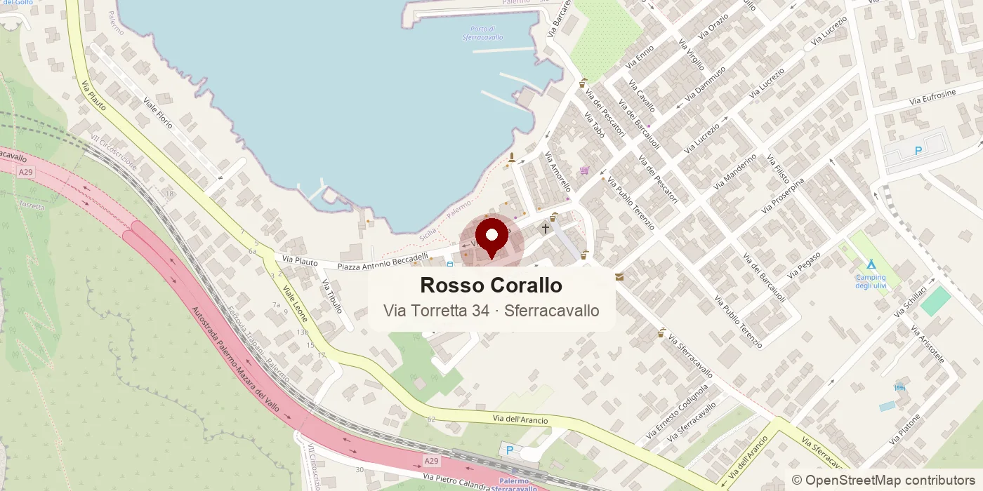 Mappa: Rosso Corallo in Via Torretta 34 a Sferracavallo, vicino a Piazza Antonio Beccadelli e al porto